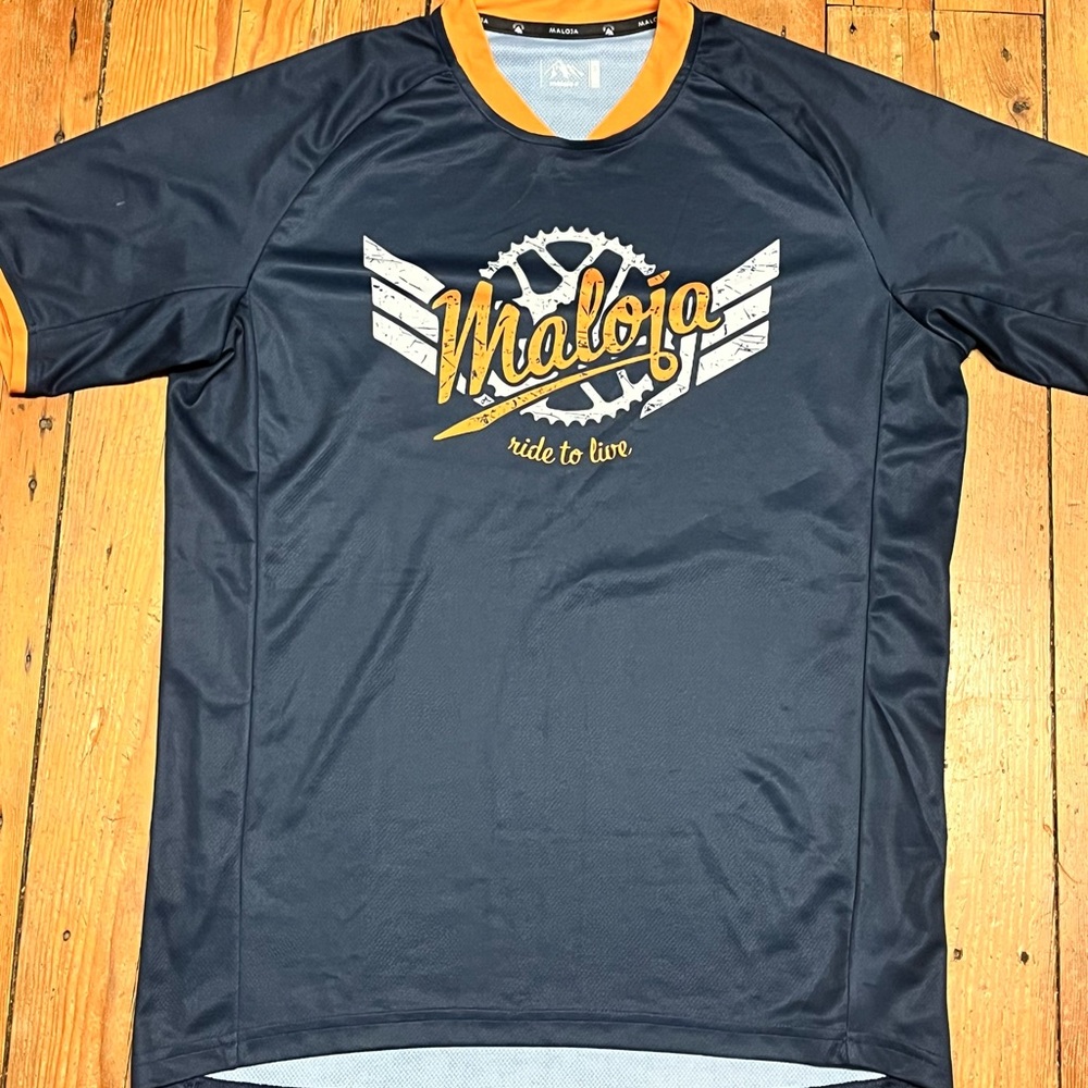 Maloja Men's Small Navy Cycling Tee with Orange Trim
